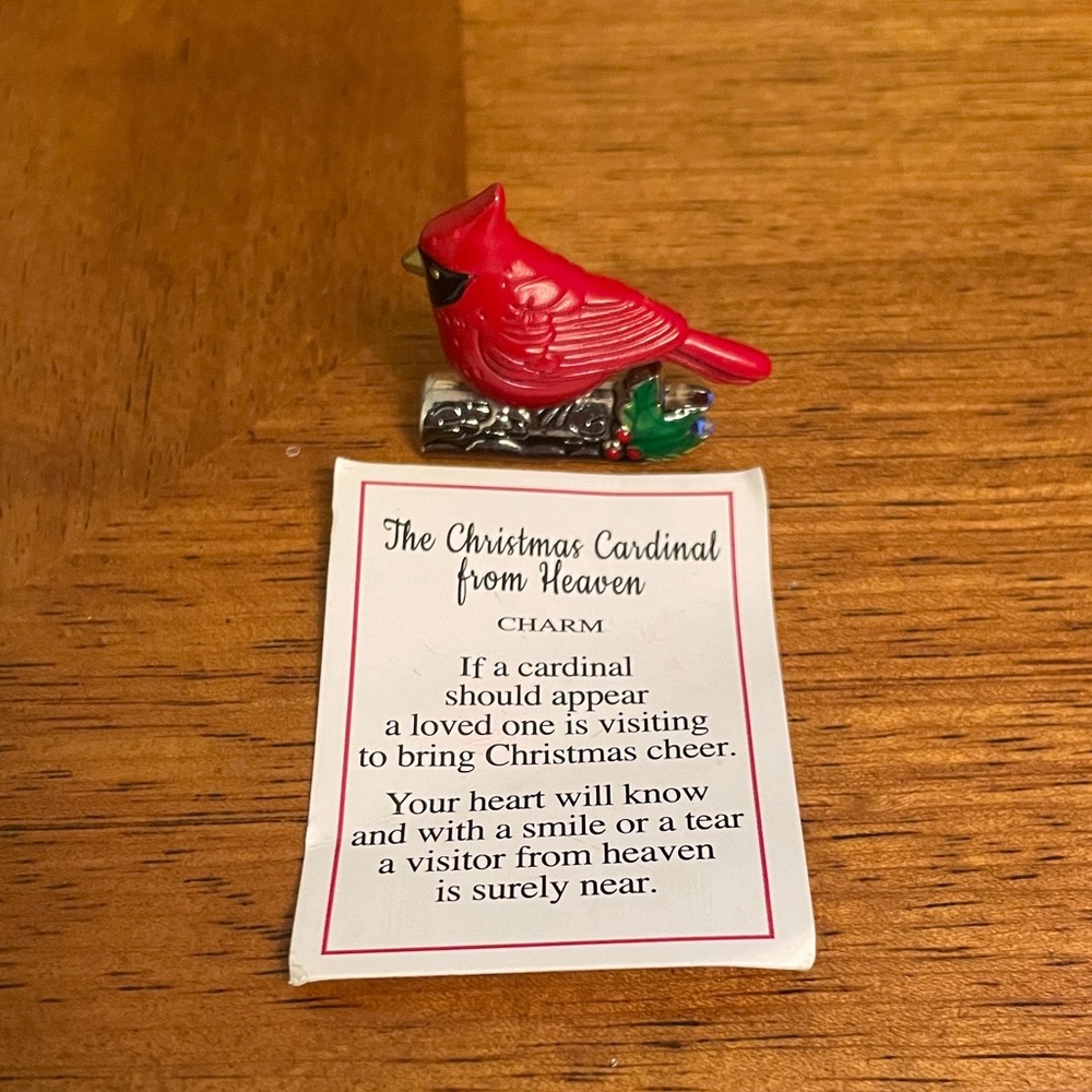 Metal Miniature Christmas Cardinal from Heaven Charm for Pocket Shelf or Held